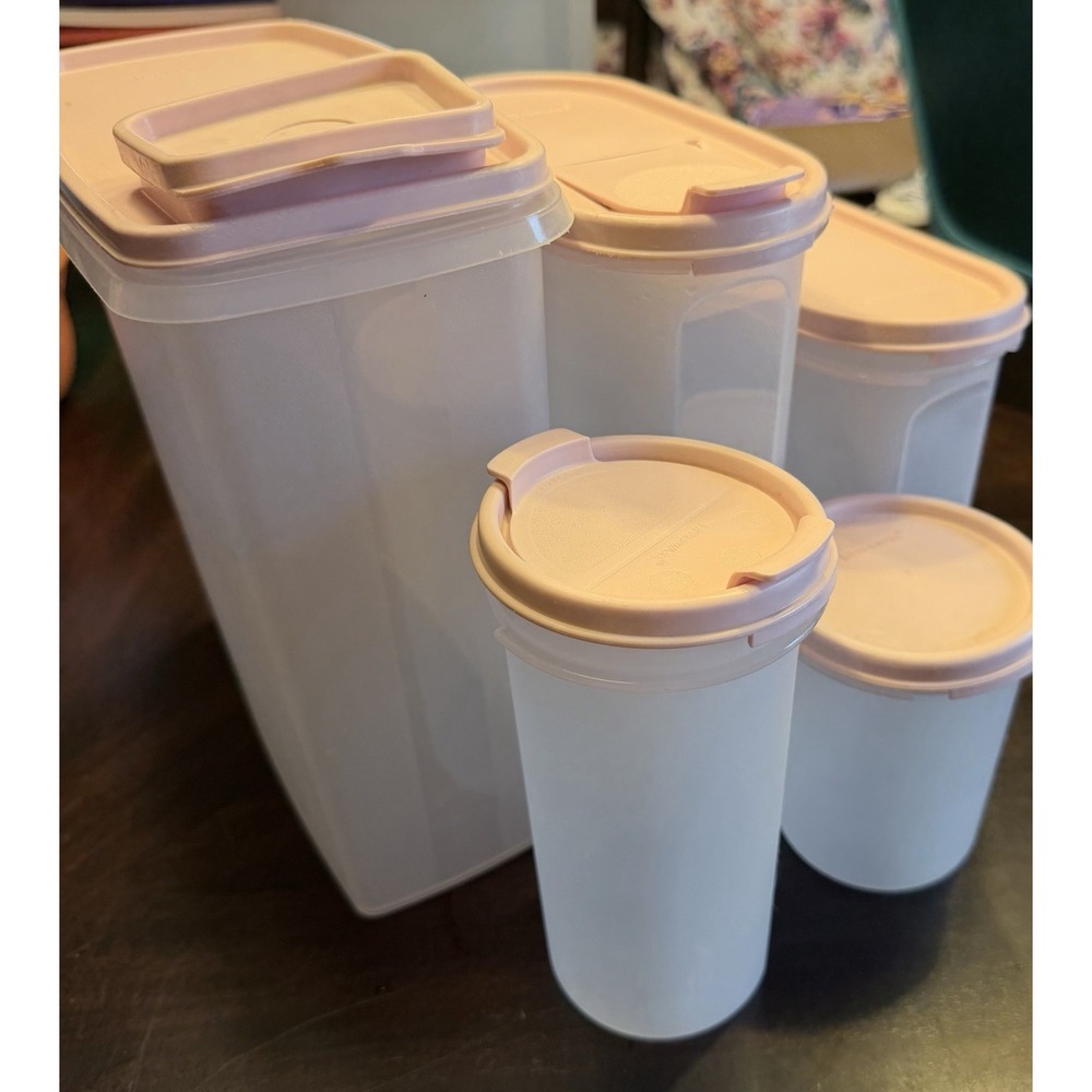 Tupperware Modular Mates Set Of 5 With Pink Lids